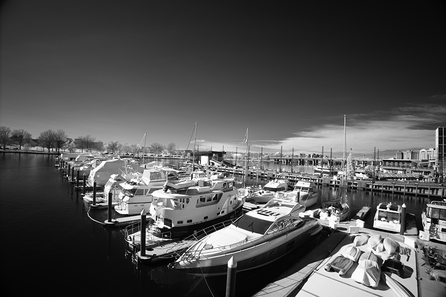 Very Wide Infrared Photo of Pleasure Boat Dock.